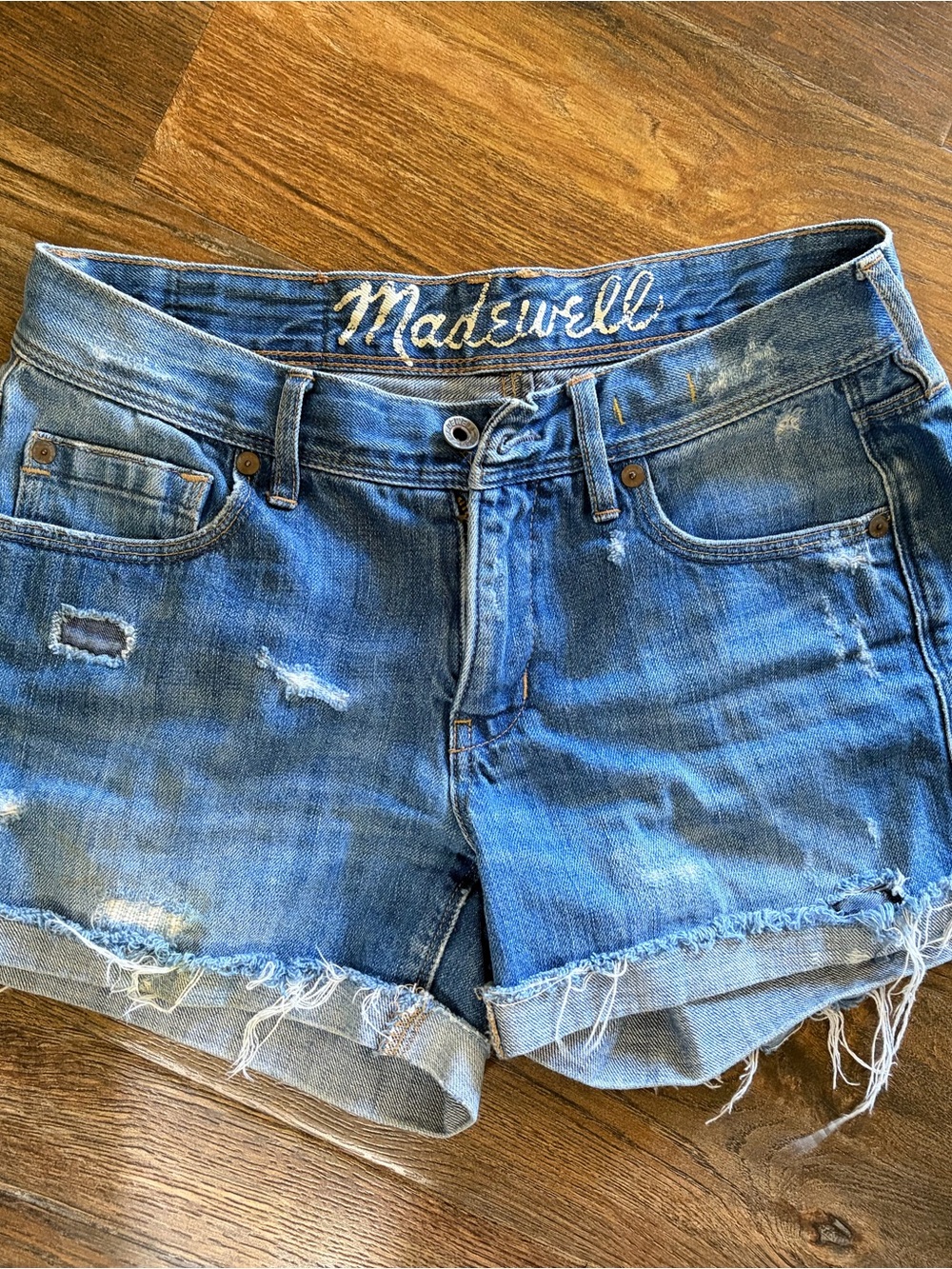 Madewell Blue Distressed Roll-Hem Denim Shorts